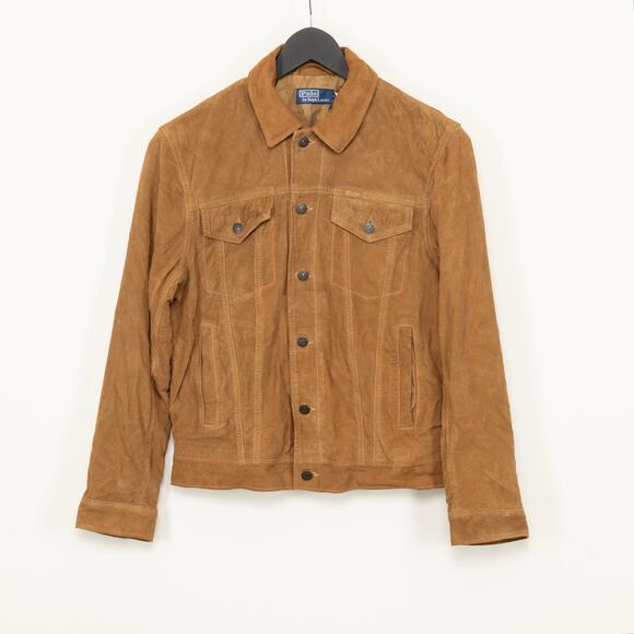Polo Ralph Lauren Men Suede Trucker Jacket Brown Size S - Picture 1 of 8